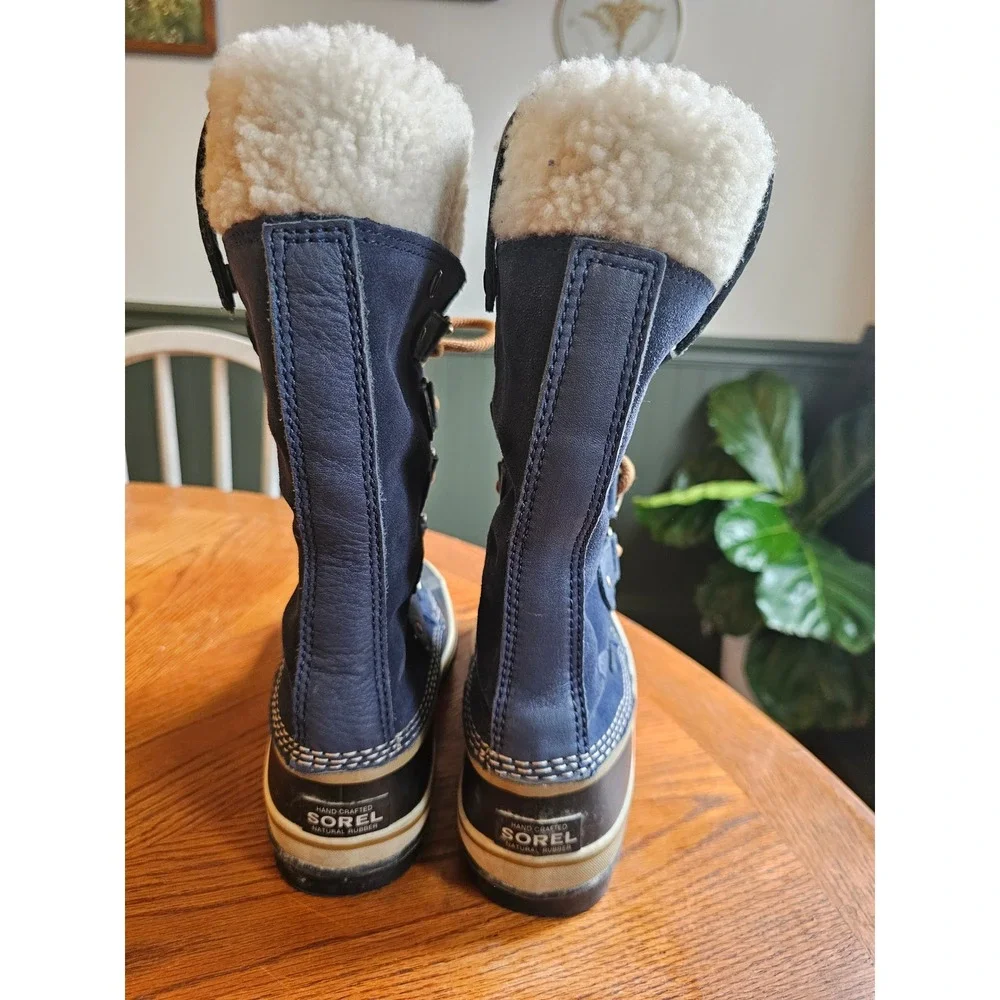 Sorel Joan of Arctic shearling Winter Snow Boots Navy Blue Waterproof Suede sz 6